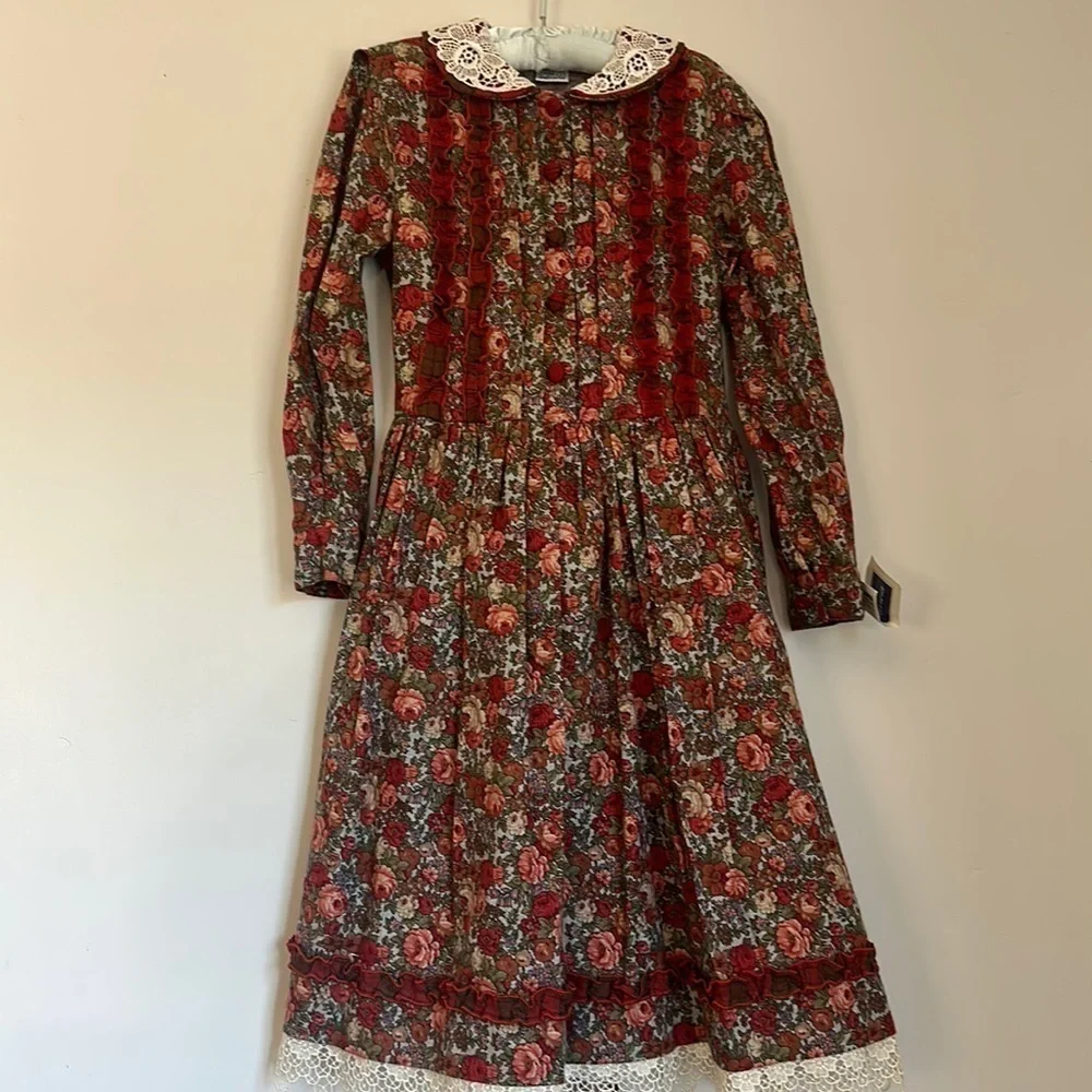 Phil Carrera floral Liberty lace trip dress girls 7 red holiday NWT